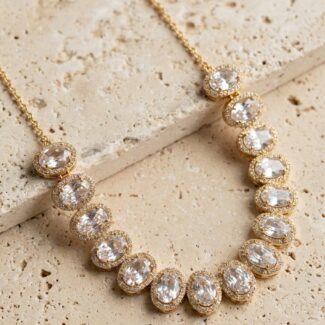 Conjunto Lux Zircônias Ovais Cristal Dourado