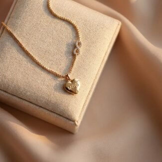 Colar Coração Mãe e Infinito Dourado