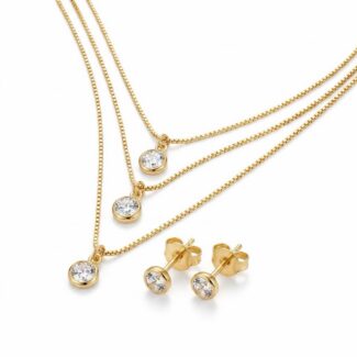 Conjunto Ponto de Luz Triplo com Mini Brincos 18K