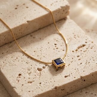 Colar Veneziana Safira Quadrada Cravejada 18K